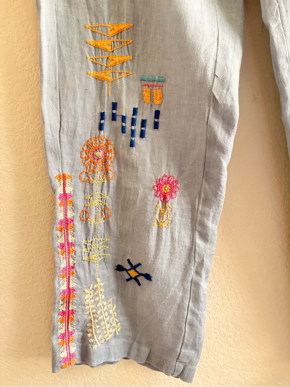 Johnny Was Embroidered Pants BIYA Elektra Small White Linen Drawstring B63422-2 - Picture 7 of 11